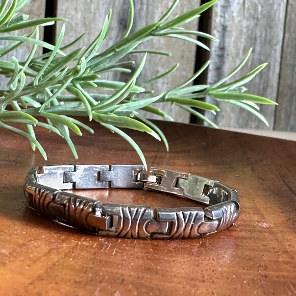 Silver Link Bracelet | Mexican Silver | Modernist Silver Link Bracelet - Picture 1 of 9